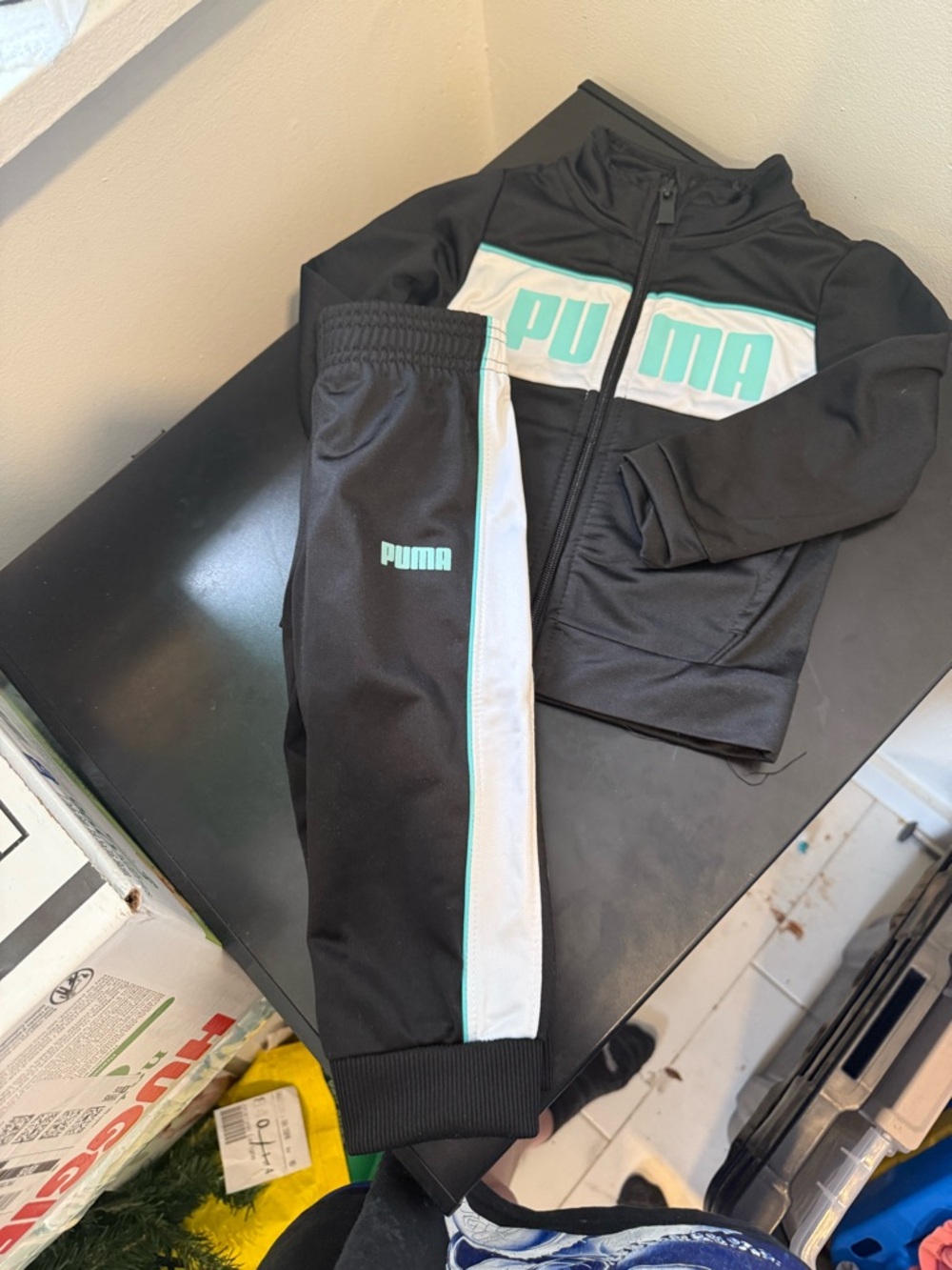 Puma Black Track Jacket & Pants with Teal Accents